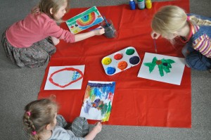 Day 45: Stuck indoors thanks to Lola having chickenpox = getting creative and messy with the paints!