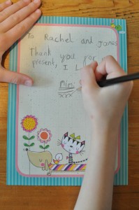 Day 447: Writing thank you letters. She struggles with writing sometimes, and to see her doing her very neatest writing and thinking carefully about the words she wanted to say really touched my heart