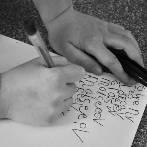 Day 411: Lola came home from her first day back at school super-excited to start writing a list of all the friends she would like to invite to her birthday party. Her birthday is in January! You've got to admire that kind of forward planning. Plus, she was so determined to spell all the names all by herself :)