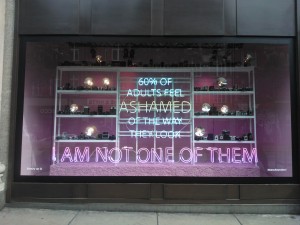 Day 77: This display in Selfridges window really made me stop and look. And the thought that ran through my head was a rather satisfying "I am not one of them - I am happy with my body". :)